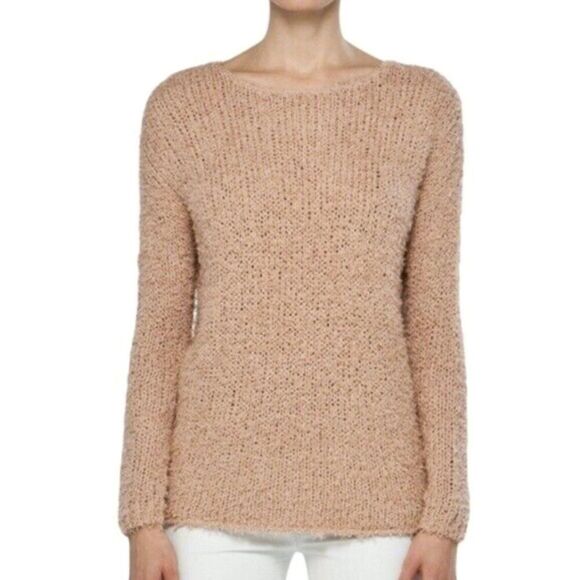 Vince - Fuzzy Eyelash, Hand Knit, Boatneck Sweater in “Nude" - Size S, Tan - Picture 1 of 10